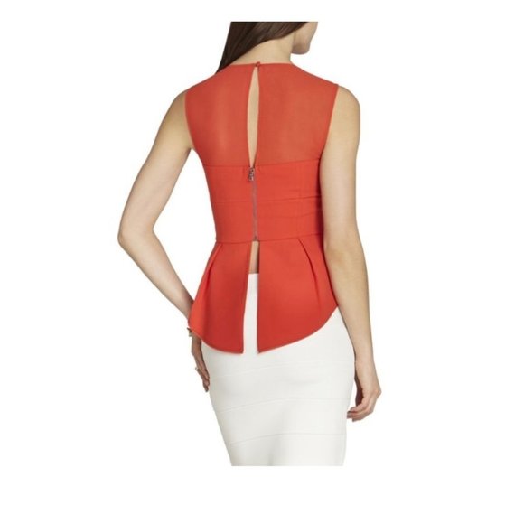 BCBG Noemi Semi Sheer Blouse Bustier Top Large Red - Picture 1 of 9